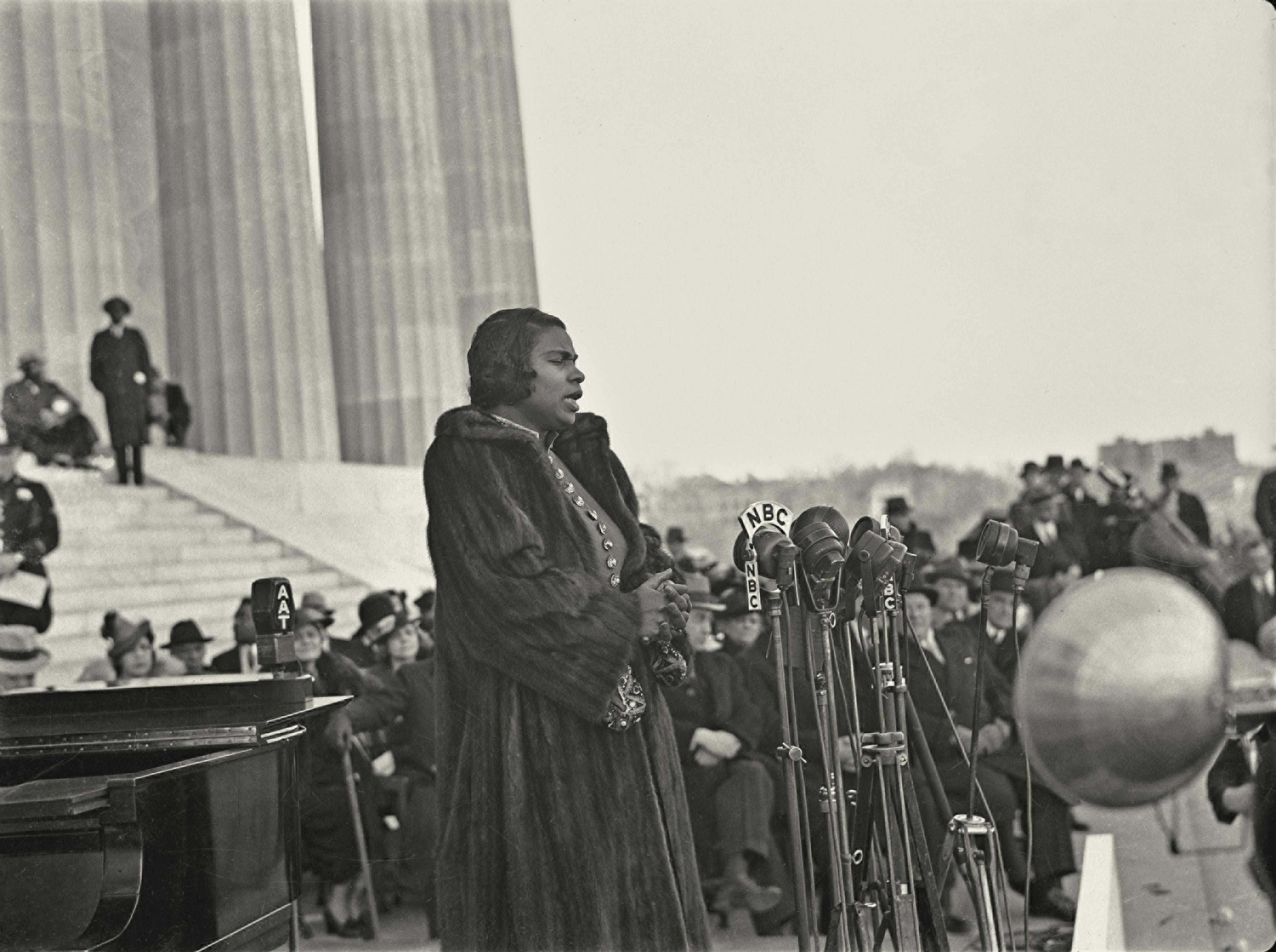 Marian Anderson (1897-1993) African American contralto singing at the Lincoln Memorial, Washington, Easter Sunday, 1939.