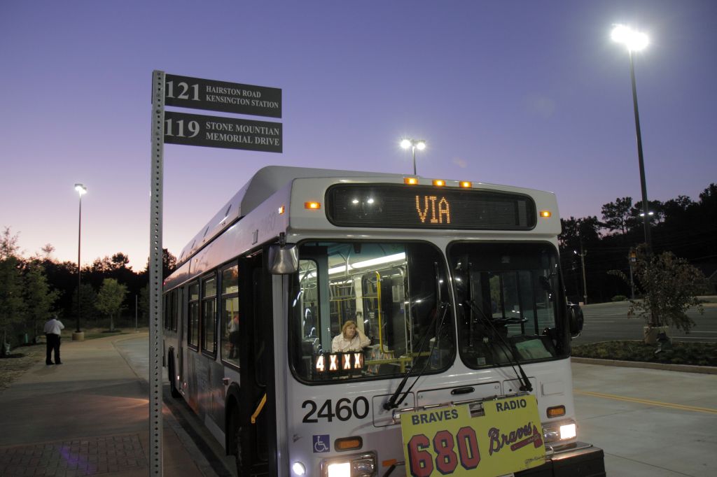 A MARTA bus at night.