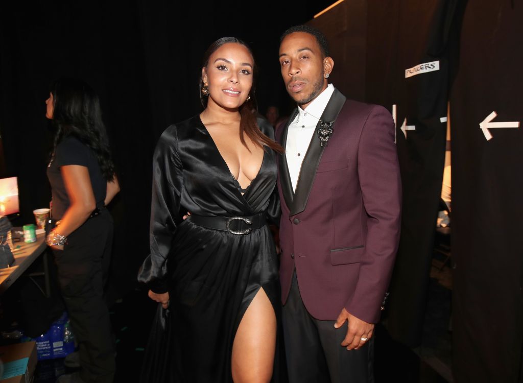 Model Eudoxie Mbouguiengue and host Ludacris attend the 2017 Billboard Music Awards